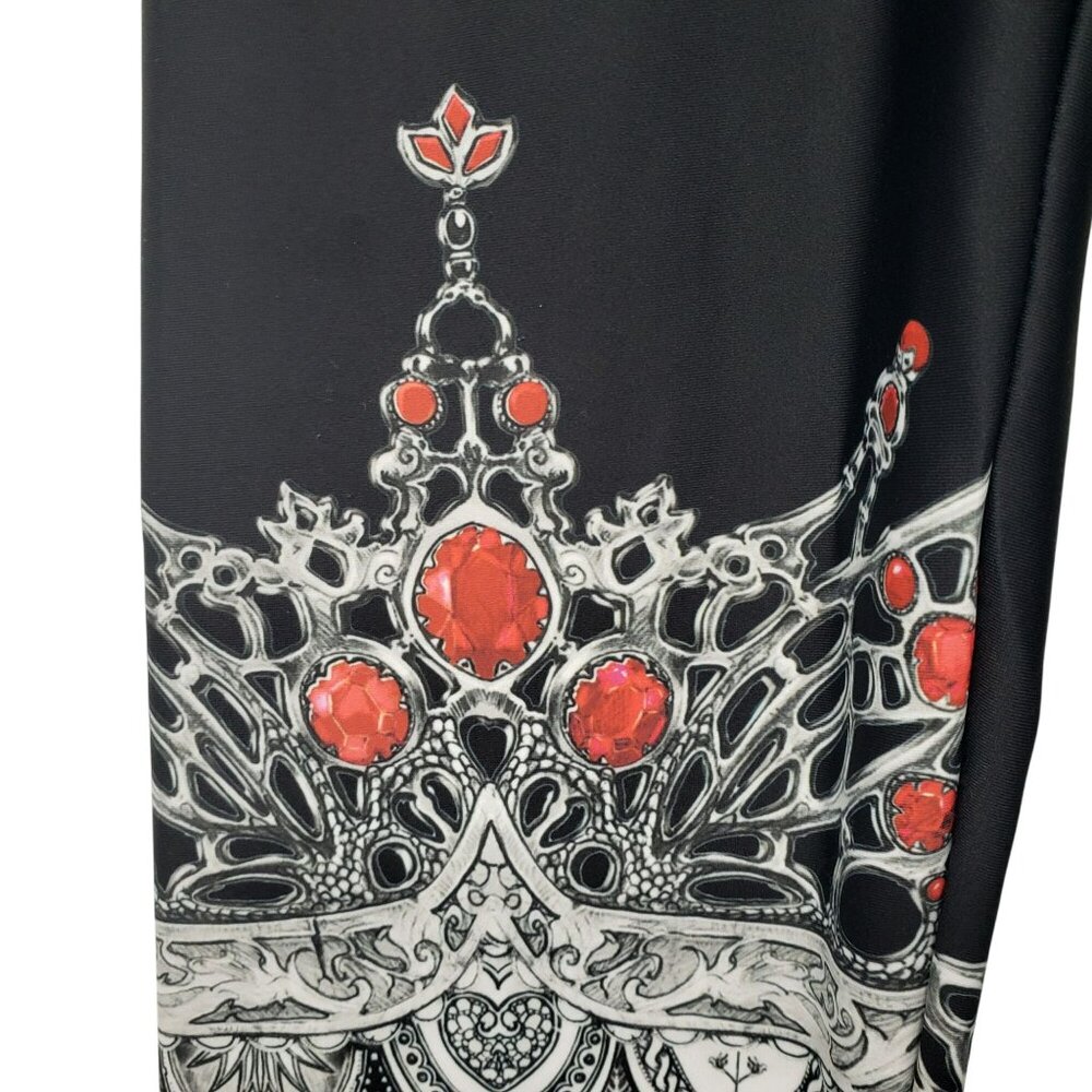 Fox Savant Artleisure Black White Art to Wear Crown Print Gothic Yoga Pants M - Picture 6 of 7